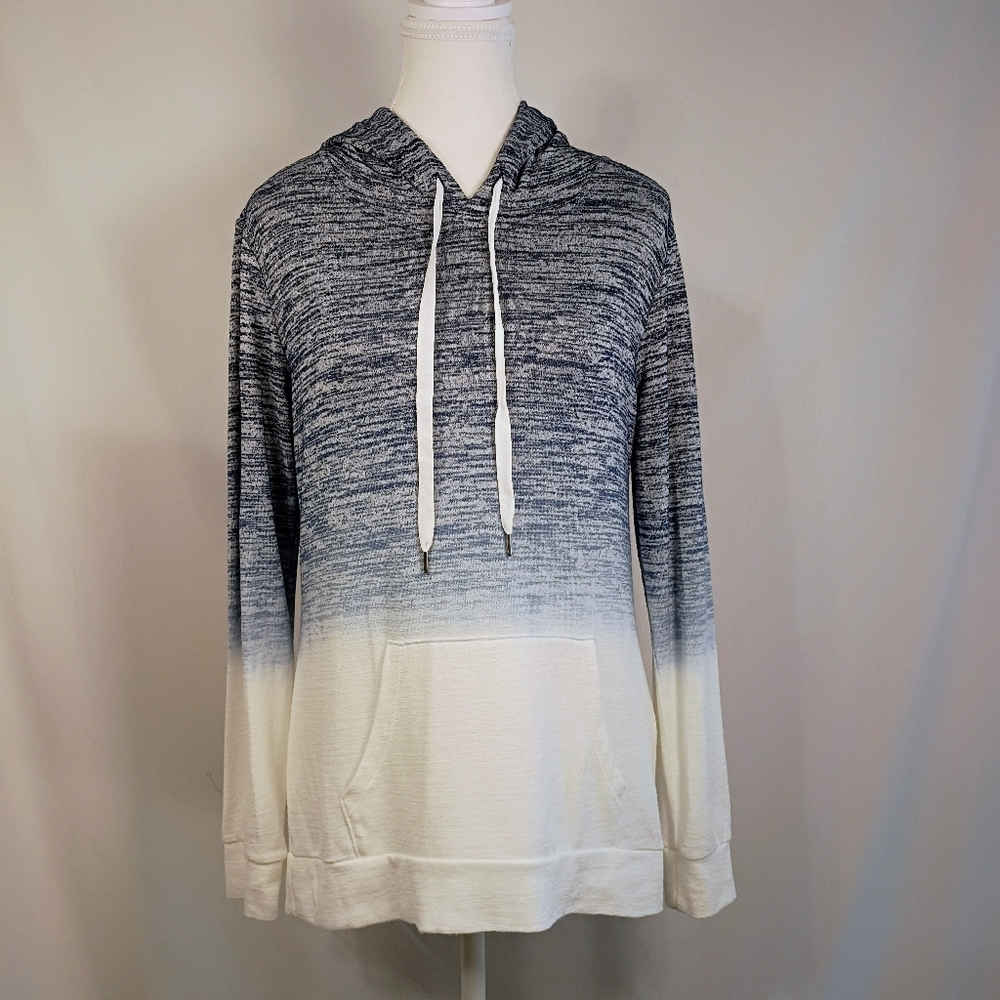 Market & Spruce Women's XS Blue/White Light knit Long Sleeves Hoodie Sweater